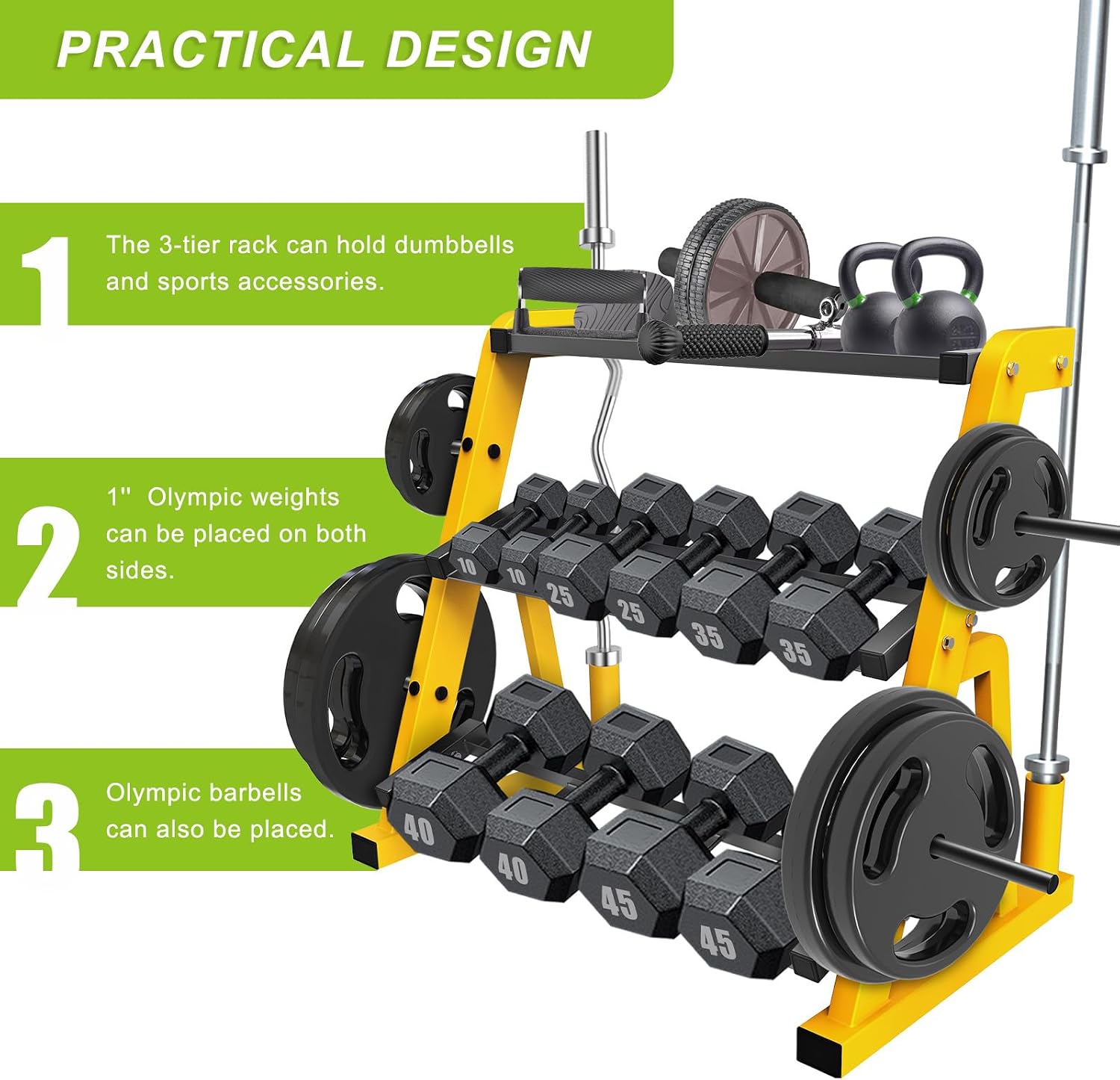 Rak Dumbbell Tiga Tingkat Heav - Home Gym Yellow ulasan dan harga